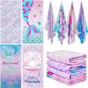 Newwiee 4 Pcs Beach Towels for Kids Bulk Microfiber Bath Towel for Girls Boys Quick Dry Pool Travel Swimming Bath Shower 28"x 59"(Purple,Mermaid Tail)