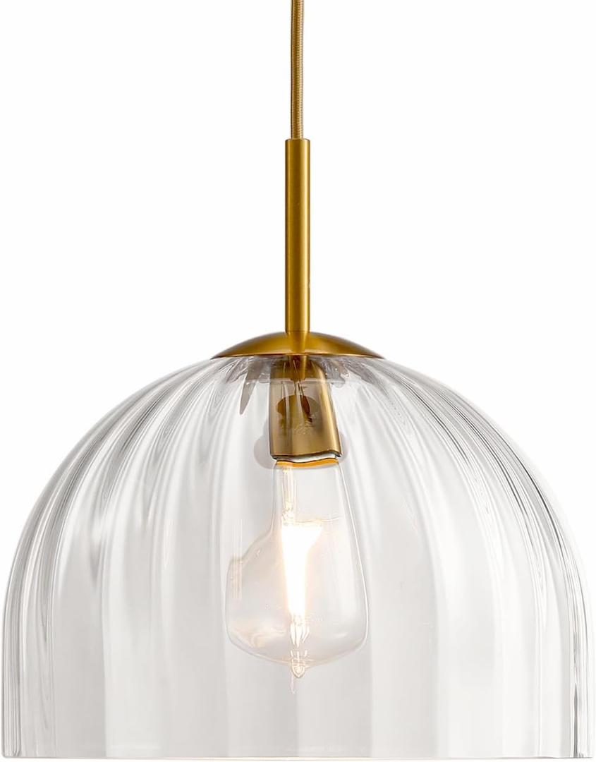 Modern Pendant Lights Kitchen Island, 11.8 Inch Dome Lampshade Large Chandelier, Rustic Farmhouse Industrial Ceiling Hanging LED Lighting Fixture with Clear Glass Bell Shade