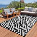 Terrug Outdoor Rug Waterproof 6x9 Ft, Foldable Outdoor Plastic Straw Rug, UV Reversible Patio Rug Decor, Outdoor Area Rug for Camping, RV, Porch, Deck, Backyard, Balcony, Picnic, Black & Light Grey
