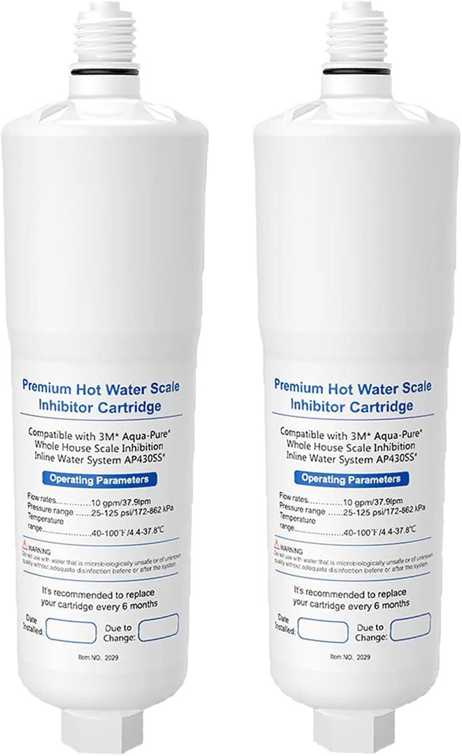 2 Pack AP431 Cartridge, Replacement for Aqua-Pure Whole House Scale Inhibition Inline Water System Helps Prevent Scale AP430SS -Replacement Cartridge