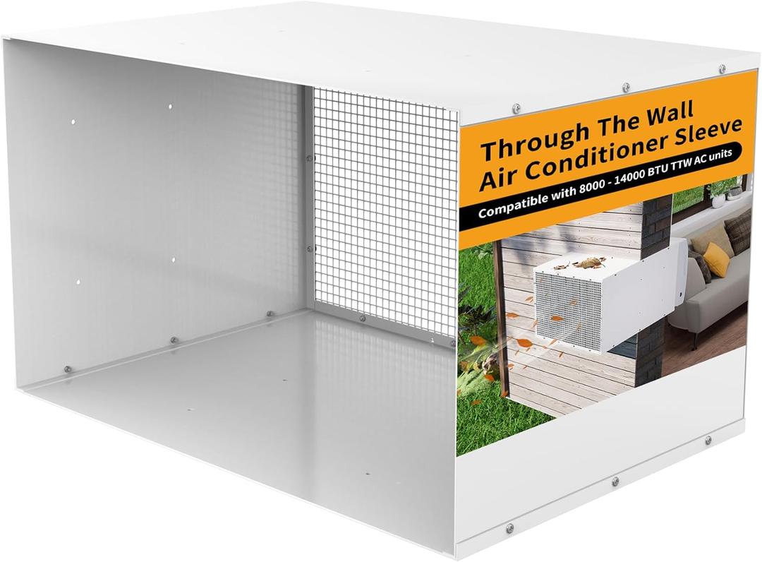Through The Wall Air Conditioner Sleeve, 26 Inch Air Conditioner Wall Sleeve with Ventilation & Drain Hole Design, Thickened AC Wall Sleeve Covers, Compatible with Most TTW AC Units