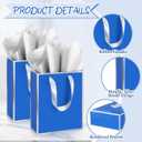 Yeaqee 50 Pack Metallic Gift Bags with Handles and Tissue Paper Gold Foil Thank You Gift Bag for Wedding Hotel Guest Fall Birthday Baby Shower Holiday Party Favors, 9x7x3.15'' (Royal Blue,Silver)