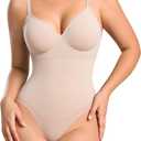 BRABIC Shapewear Bodysuits for Women Tummy Control Shapewear Seamless Backless V-Neck Tops with Built-in Bra (XX-Large, Beige)