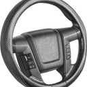 SEG Direct Car Steering Wheel Cover Large-Size for F150 F250 F350 Ram 4Runner Tacoma Tundra Range Rover with 15 1/2"-16" Outer Diameter Leather with Carbon Fiber Pattern, Black