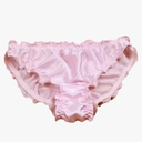 Women Briefs Panties Underwear Ruffles Edge Mid Waist Silk Woven Solid XL