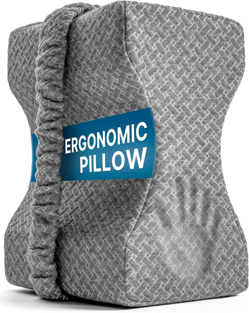 UJPFEO Knee Pillow for Side Sleepers, Leg Pillow for Sciatica, Back, HIPS, Knees, Joints Pain Relief,Pillows for Between Legs While Sleeping Spine Alignment Support & Relieves Pressure,Natural Gray