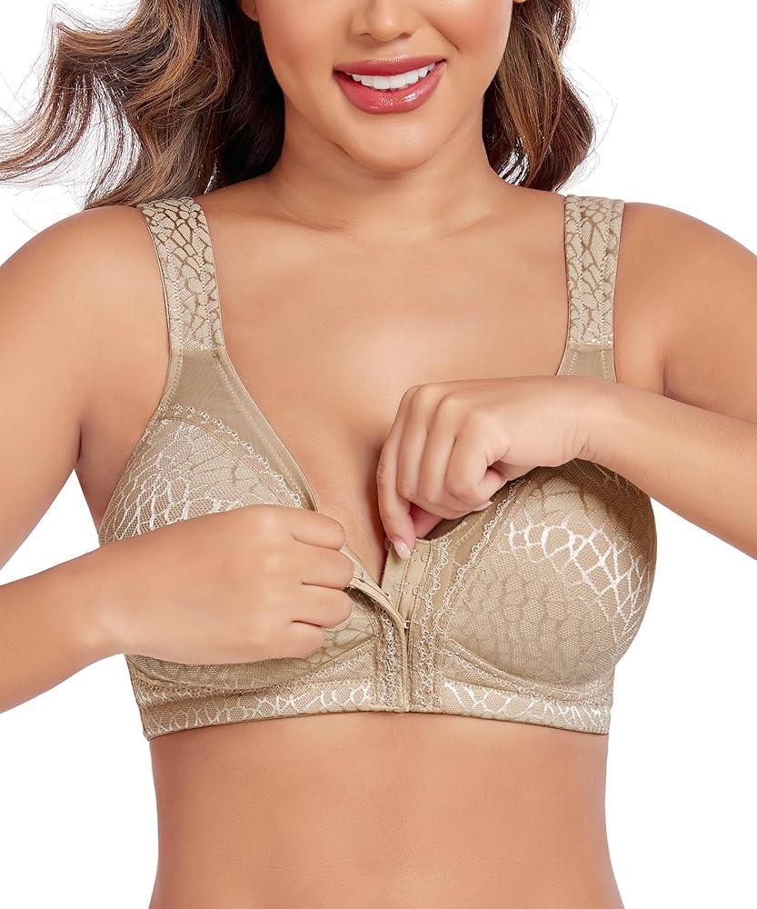 Women’s Minimizer Bra Front-Close Bras Wireless Full Figure Wirefree Large Bust Bra Jacquard Support Back Posture, 40DDD