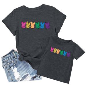 Mommy and Me Easter Outfits Mama and Me Bunny Matching Shirts Cute Peeps Graphic Tee Matching Family Easter Outfits Gray