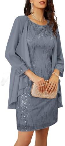 GRACE KARIN Women's Sequin Dress - Wedding Guest & Mother of The Bride Formal Dress - Two Piece Knee Length, Gray, 2XL