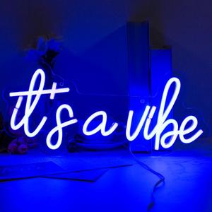Blue It's a Vibe Neon Sign, Neon Signs for Wall Decor, Neon Dimmable LED Signs for Bedroom, Neon Light Up Signs for Home Beer Bar Cafe Game Room Birthday Wedding Decorations Girls Boys Gifts
