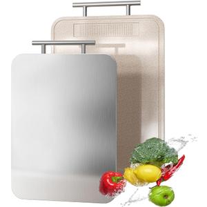 Titanium Cutting Board Double Sided Pure Titanium Cutting Boards for Kitchen, Pure titanium & Wheat Straw PP Food Grade metal chopping boards Easy to Clean Large Size