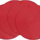 Floroom 15 Inch Round Braided Placemats Set of 4, Washable Heat Resistant Cotton Polyester Circle Place Mats for Kitchen Dining Table - Red