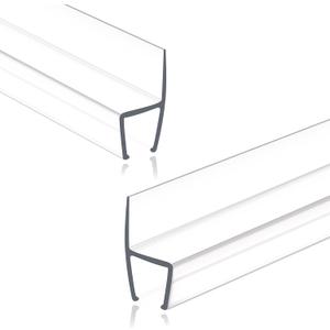 Frameless Shower Door Seal Strip 2 Pack x 39 Inch H for 3/8" Thick Glass Shower Door Side Seal Strip Bottom Seal Door Sweep, Ultra Clear Polycarbonate Stop Showers Leaks Create A Water Barrier