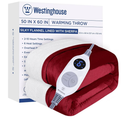 Westinghouse Heated Throw Blanket, Electric Blanket Throw with 6 Heating Levels and 2-10 Hours Time Settings, Flannel to Sherpa Super Cozy Heated Blanket Machine Washable, 50x60 inch, Red