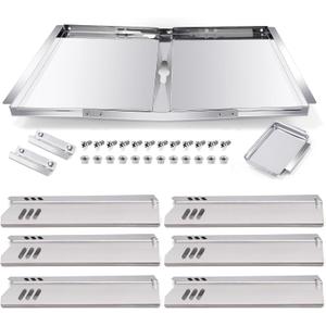 Hiorucet Grill Drip Pan Kits for Dyna Glo Grill Replacement Parts DGB610SSP, Adjustable 30''-36'' Grease Tray with Catch Pan, Heat Plate Tent Shields for Dynaglo Grill Replacement Parts 6 Burner.