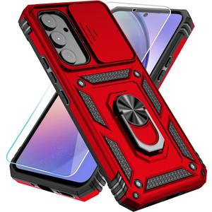SunStory Phone Case for Samsung Galaxy A54 5G Case with HD Screen Protector & Slide Camera Cover & Kickstand, Samsung A54 5G Case [Military-Grade] Phone Case for Samsung Galaxy A54 5G (Red)