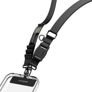 MAGEASY Utility Phone Lanyard Crossbody Strap with Quick-Lock Buckle + 360 Rotatable Hook + Attachment Loops for Keys, Hands-Free iPhone Holder for Travel Hiking Concerts (Black)
