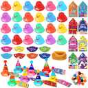 Lunmon is 16 Pack DIY Birthday Rubber Duck Sets Include 16 Mini Rubber Ducks Bath Pool Toys for Kids Toddler Baby Classroom Reward Birthday Gifts Party Favors