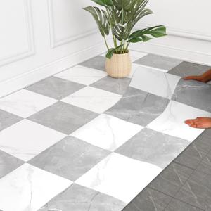 WIFEA Self Adhesive Vinyl Flooring Roll 23.6"x 196"/32 Sq.Ft Marble Peel Stick Floor Tiles, Wear-Resistant and Waterproof Vinyl Plank Flooring for Bedroom Living Room Office Balcony RV Black + Grey