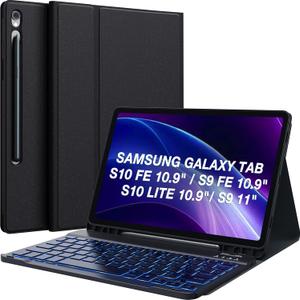 CHESONA for Samsung Galaxy Tab S9 Fe Case with Keyboard, 7-Color Backlit, Magnetic Detachable Keyboard & S Pen Holder, Wireless Keyboard Case for Tab S10 Lite/ S10 FE/S9 FE 5G 10.9" & Tab S9 11''