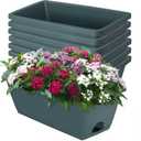 LOCONHA Window Box Planter, Plastic Vegetable Flower Planters Boxes 17 Inches Rectangular Flower Pots with Saucers for Indoor Outdoor Garden, Patio, Home Decor (7, Army Green)