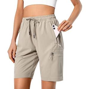 Women's Lightweight Hiking Cargo Shorts Quick Dry Athletic Shorts for Camping Travel Golf with Zipper Pockets Water Resistant, Small, Beige