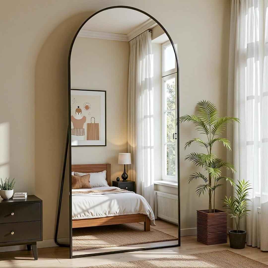 Full Length Mirror, 69"x28" Arched Full Body Mirror, Floor Mirrors with Stand, Body Mirrors Standing Hanging Leaning Against Wall,Aluminum Frame Mirrors for Bedroom Cloakroom,Living Room,Black
