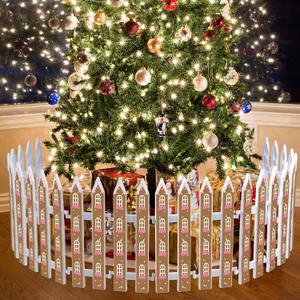 Soaoo 36 Pcs Christmas Tree Gate Christmas Tree Fences Decoration Candy Cane Picket Fence Cat Proof Indoor Garden Decoration Fence for Holiday Party Home Decor(Multicolor,Gingerbread House Style)