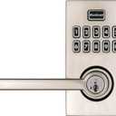 Kwikset SmartCode 917 Keypad Keyless Entry Contemporary Residential Electronic Lever Lock Deadbolt Alternative with Halifax Door Lever and SmartKey Security, Satin Nickel