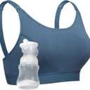 Momcozy Hands Free Pumping Bra, Adjustable Breast-Pumps Holding and Nursing Bra, Pumping & Nursing Bra in One (Medium, Blue)