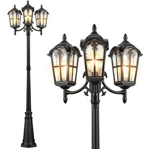 VIANIS Black Outdoor Post Light with 3-Head, 78" H Lamp Posts Outdoor Lighting, 100% Aluminum Anti-Rust Light Poles for Outside, Waterproof Street Lights for Porch, Patio, Pathway(Hardwired 120VAC)
