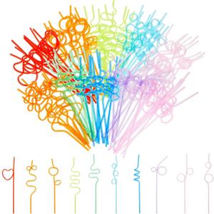 BLUE PANDA Loopy Crazy Plastic Straws for Kid's Birthday Party, Classroom Celebration, Pack of 100 - Disposable Straws