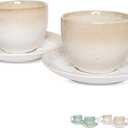 Bosmarlin Ceramic Cappuccino Cup and Saucer Set of 2, 10 Oz, Dishwasher and Microwave Safe, Coffee Cups for Latte, Espresso, Tea, Reavtive Glaze (Brown)