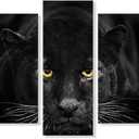 SEVEN WALL ARTS Black Panther Canvas Wall Art Wildlife Animals Pictures 5 Pieces Black and White Leopard Poster Print Framed Artwork for Living Room Bedroom Office Wall Decor (60''W x 32''H)