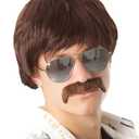 ALLAURA Compatible with Sonny Bono Wig  60s 70s Mens Short Brown Wig + Mustache for Hippie, Singer, TV Star, Cop, Detective Costumes  Liberty Duo, Limu & Doug, Uncle Rico, Retro Halloween Outfit