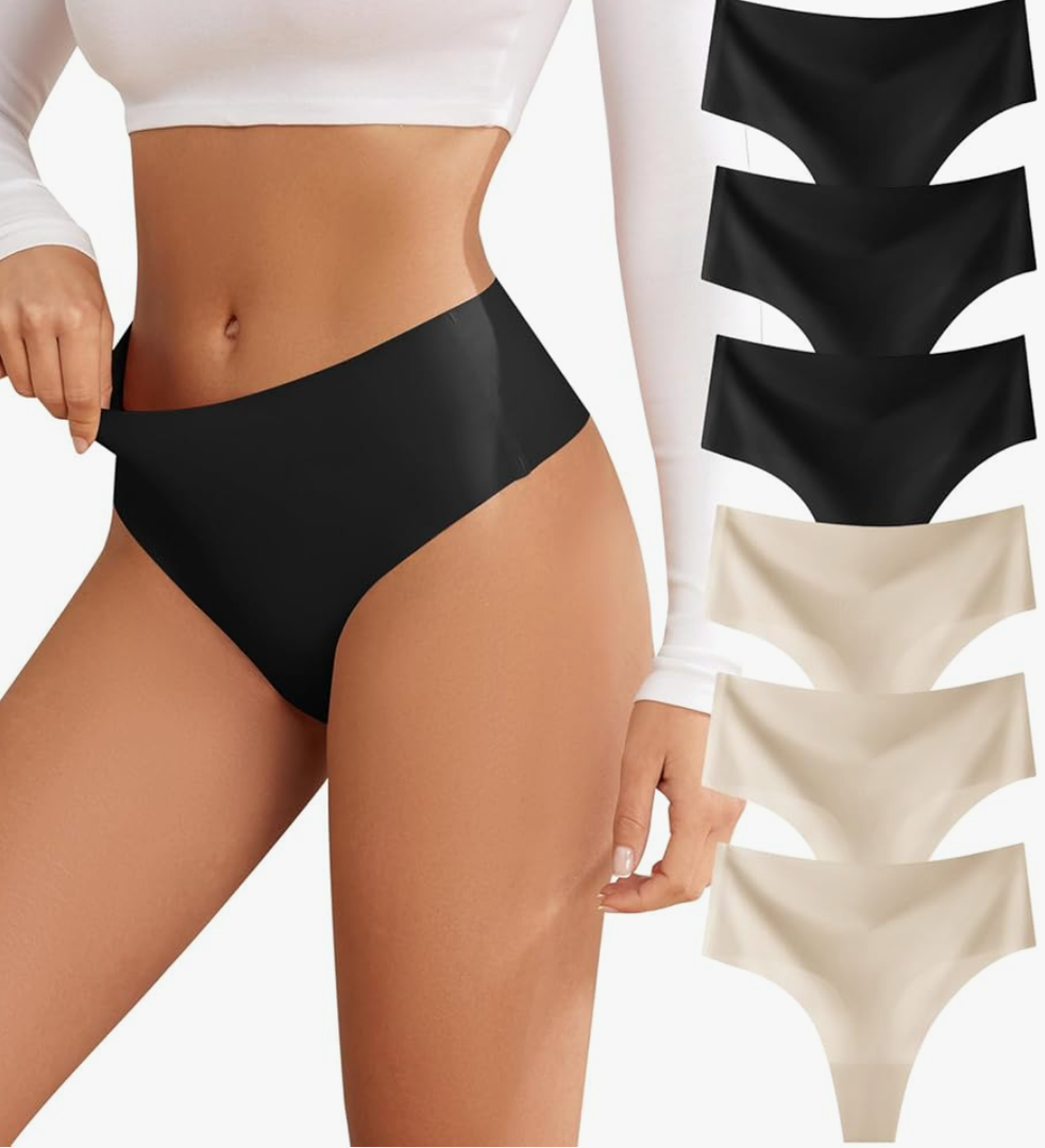 Thongs for Womens High Waisted Seamless for Women Underwear Sexy Breathable Panties 6 Pack, Size L