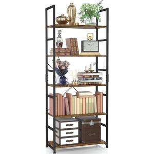 NUMENN 5 Tier Bookshelf, Tall Bookcase Shelf Storage Organizer, Modern Book Shelf for Bedroom, Living Room and Home Office, Vintage