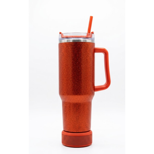 40 oz Tumbler with Handle and Flip Straw Lid, Vacuum Insulated Leak Proof Double Walled Stainless Steel Glitter Travel Mug Tumblers, Maintains Cold Ice and Heat for Hours(Red)