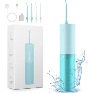 Cordless Water Dental Flosser for Teeth, Rechargeable Water Dental Picks IPX7 Waterproof 3 Modes 8 Intensities, Portable Water Flosser with 4 Tips Electric for Gums Braces (Blue)