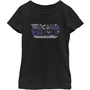 Marvel Girl's Wakanda Forever Pattern T-Shirt (Black, XS)