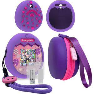JCHPINE Hard Carrying Case and Silicone Cover Compatible with Tamagotchi Pix Interactive Virtual Pet Game Machine, Screen Film Protector for Tamagotchi Pix Accessories(Purple-Pink)