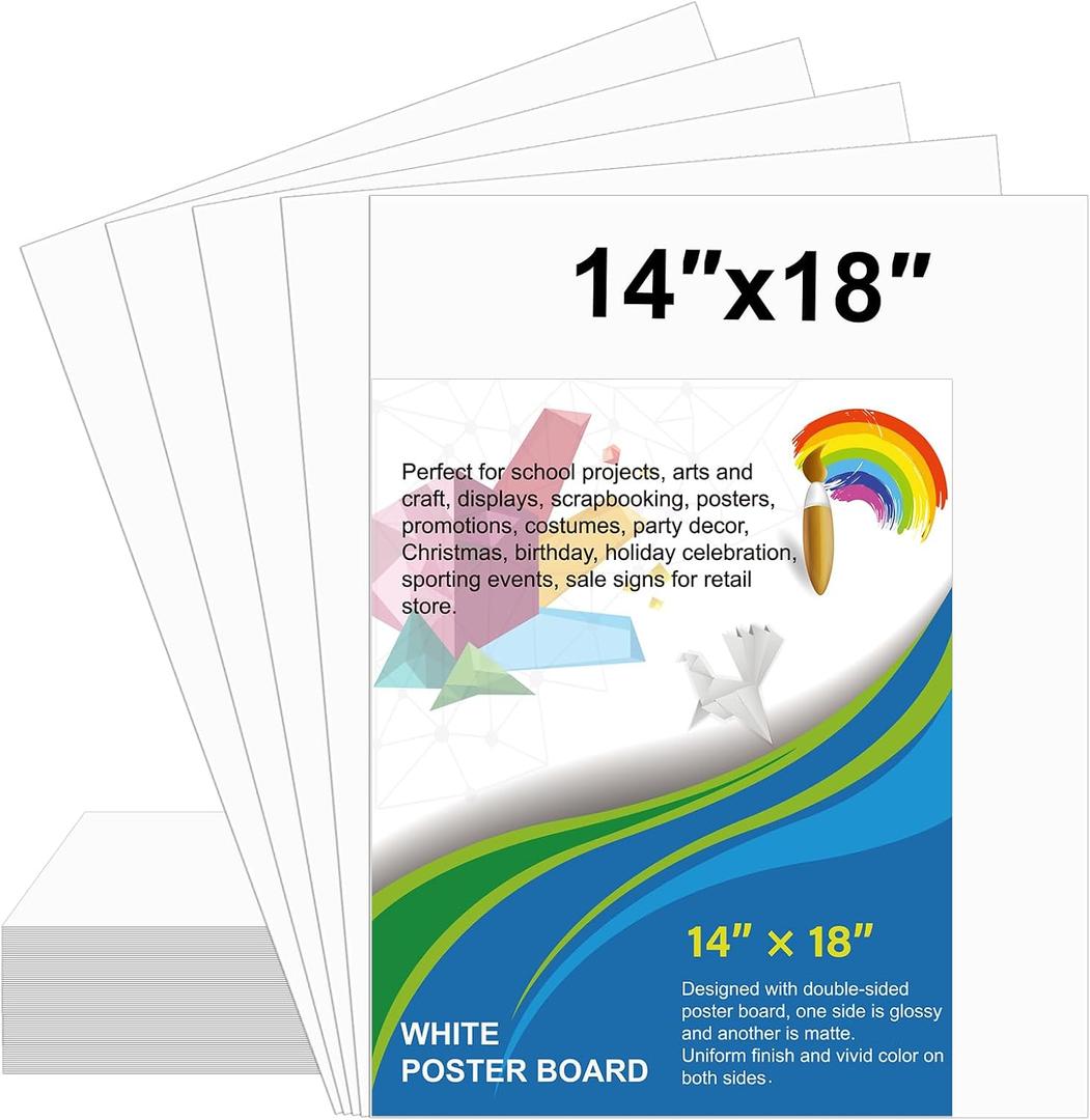 100 Pcs White Poster Board Paper 14x18, ROOKEA Blank Graphic Display Vision Boards Bulk for School Arts Classroom Crafts Projects Presentations Drawing Scrapbooking