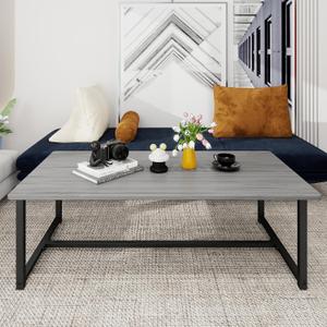 Farmhouse Coffee Table Rectangular Center Table for Living Room Table Wooden Tabletop with Metal Frame,Mid Century Modern Design,Easy Assembly,Wood Coffee Table,Grey, 35.43 X 17.72 X 13.19 Inches