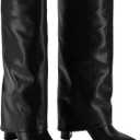 Modatope Knee High Boots Women Fold Over Knee High Boots Chunky High Heels Long Boots Zipper Pointed Toe Dress Tall Boots for Women (Black), Size 9.5