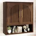 RUSTOWN Fluted Bathroom Wall Cabinet, Mid Century Modern Medicine Cabinet W/Adjustable Shelf & 2 Arched Doors, Over The Toilet Storage Cabinets for Laundry Room Kitchen Living Room, Dark Walnut
