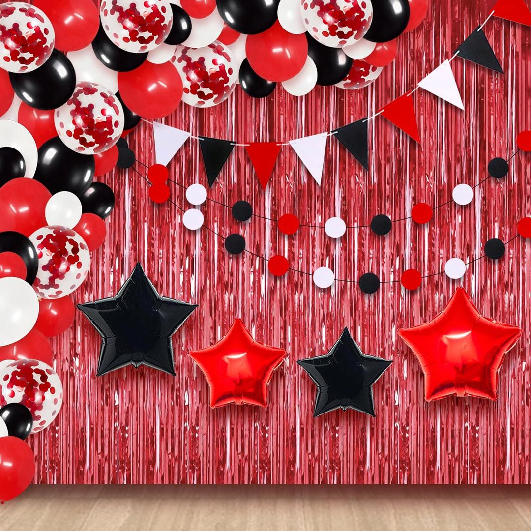 KatchOn, Red Party Decorations Set - Huge, Pack of 130 | Red and black birthday decorations | Red and Black Graduation Decorations 2025 | Star Balloons for Red Decorations