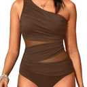 Aqua Eve Women Mesh One Piece Swimsuit - Tummy Control One Shoulder Bathing Suit Cut Out Swimwear 2026, S