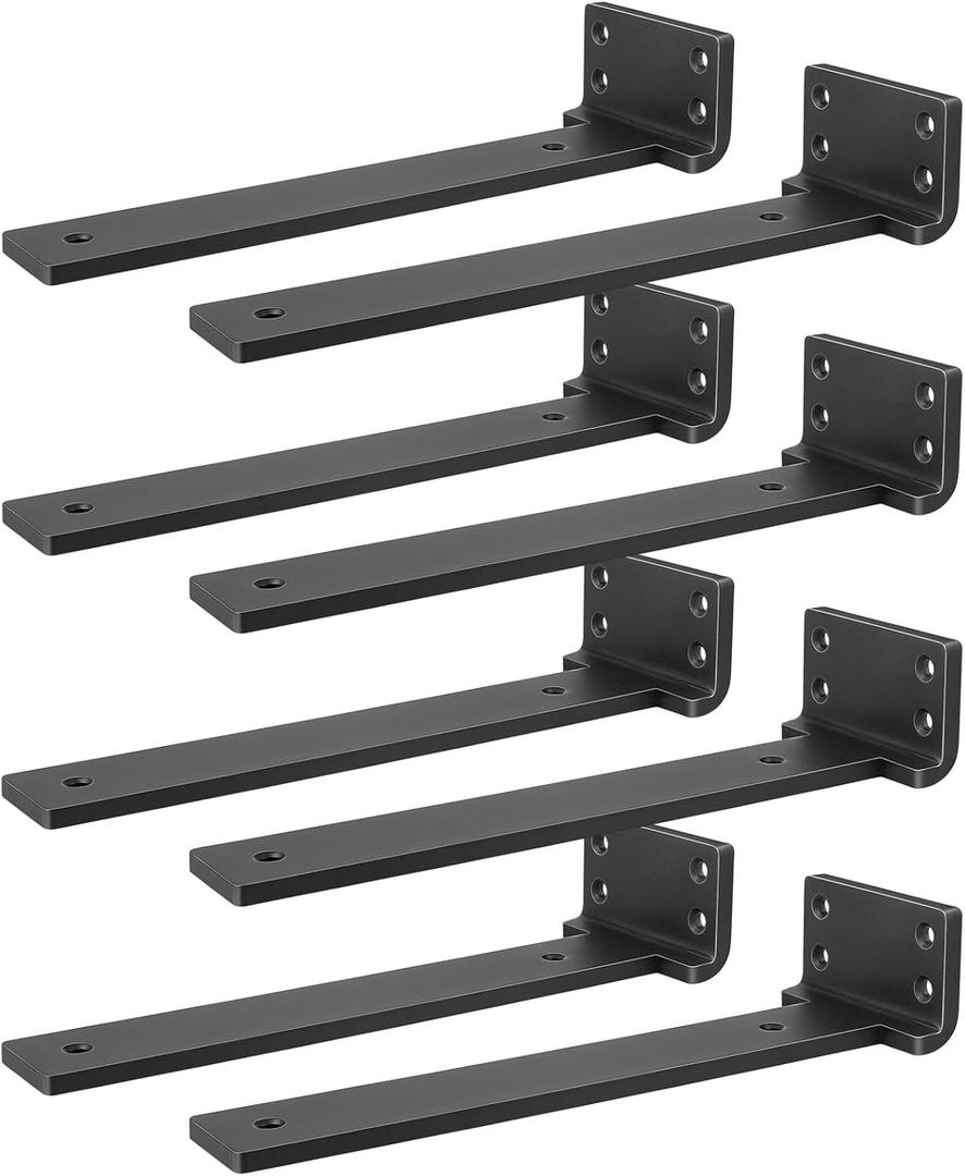 Heavy Duty Shelf Brackets, Floating Shelf Bracket 8 inch 8 Pack L Brackets for Shelves Black Metal Support Bracket for DIY Decorative with Screws