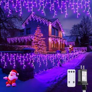 JMEXSUSS Purple Christmas Lights Outdoor, 800 LED Purple Icicle Lights Outdoor Waterproof, 8 Modes String Light Plug in for Fireplace Tree Garden Patio Halloween Decor
