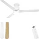 52" Ceiling Fans with Lights Remote Control: White Flush Mount Ceiling Fan for Bedroom - Quiet Low Profile Ceiling Fan 6 Speed & LED Light
